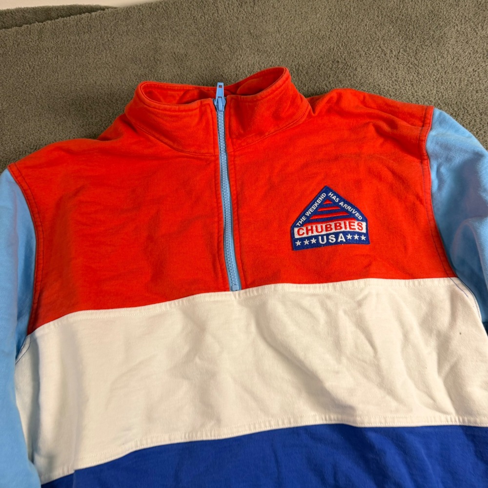 Chubbies USA Mens Medium Quarter Zip Pullover Colorblock Red White Blue Cotton